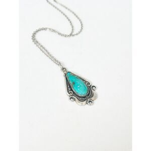 Vintage Bell Sterling Turquoise Necklace on 15" Chain Teardrop Pendant